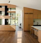 Contemporary Estate Kitchen and Room Divider Shelving Feature