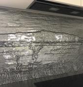 Hand slumped colour coated with custom image glass splashback