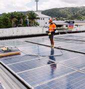 Cleaning a large commercial system with our solar cleaning robot