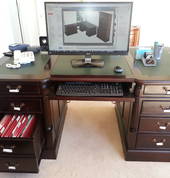 WD251 The small partner desk with file bin, dark finish with green leather