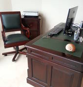 Jane's small partner desk as above with swivel chair ( in rose finish)  and 2-drawer file cabinet in dark